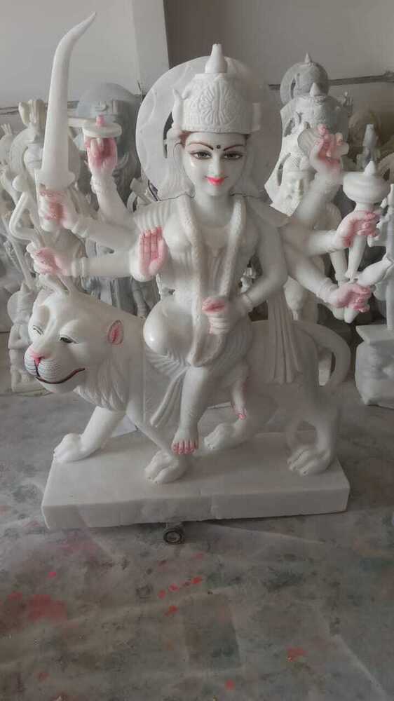 Unpainted Marble Durga Maa Statue