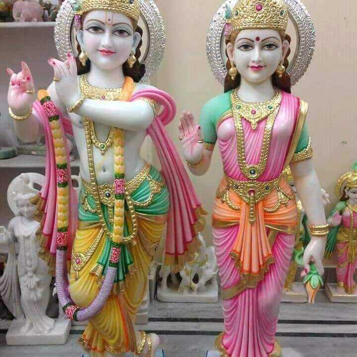 Painted Marble Radha Krishna Statue
