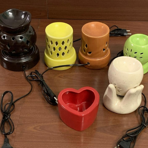 Ceramic Aroma Burner - Ceramic, 10 Cm Height, Multicolor Matte | Handcrafted, Heat Resistant, Reusable, Cut-out Design
