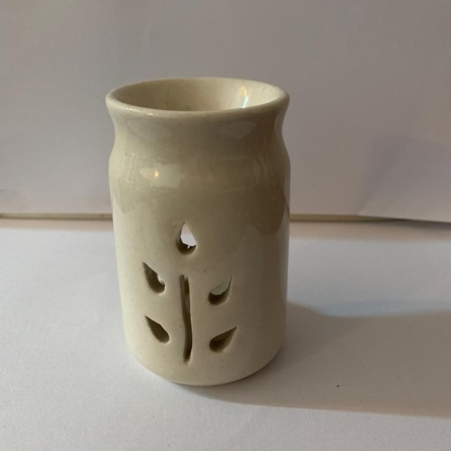 Ceramic Aroma Burner - White Ceramic, Matte Glazed, Round Leaf Cut-work Design, Tealight Compatible, Eco Friendly