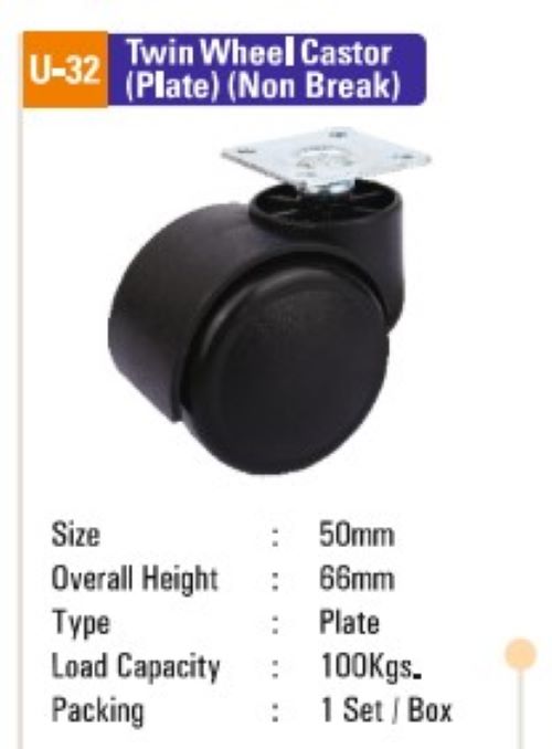 U32 Plate Twin Wheel Castor