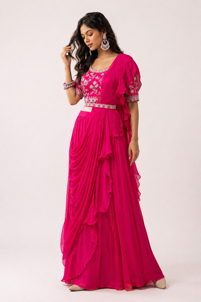 Ladies Indo Western Saree With Dupatta