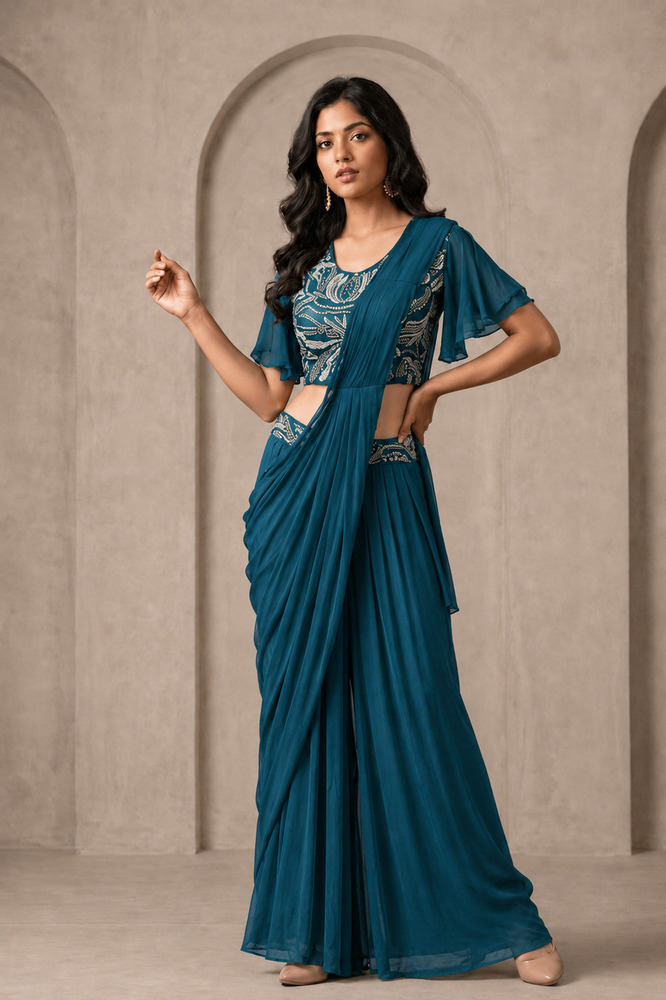 Ladies Indo Wetern Sequence Work Saree