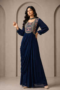 Ladies One Piece Hand Embroidery Draped Gown - Bust Size: Custom/flexible