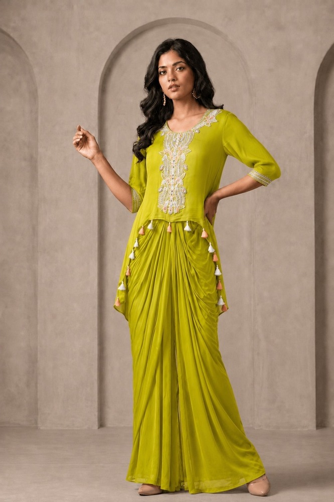 One Piece Dhoti Pattern Zari Work Tunic Dress
