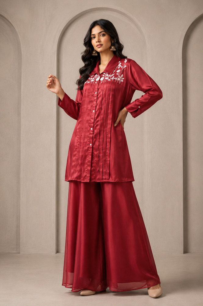 Elegant Maroon Co-ord Set With Sharara