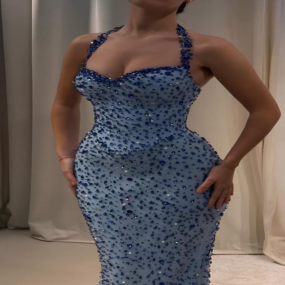 Sapphire Crystal Luxury Handwork Evening Gown