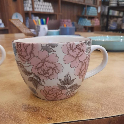Ceramic Mugs - Stoneware Ceramic, 200-250 Ml, Multicolor, Glossy Glazed | Ribbed Texture, Microwave & Dishwasher Safe, Matching Saucer Set