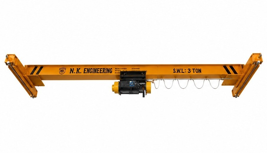 3 Ton Single Beam Eot Crane - Yellow, 20m Span, Electric Hoist, Anti-corrosive Coating, Overload Protector