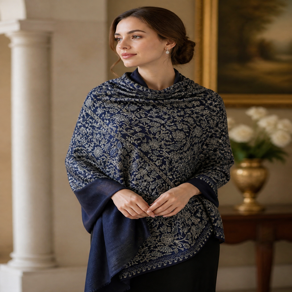 Pure Wool Fine Embroidered Zari Resham Paisley Floral Jaal Stoles.