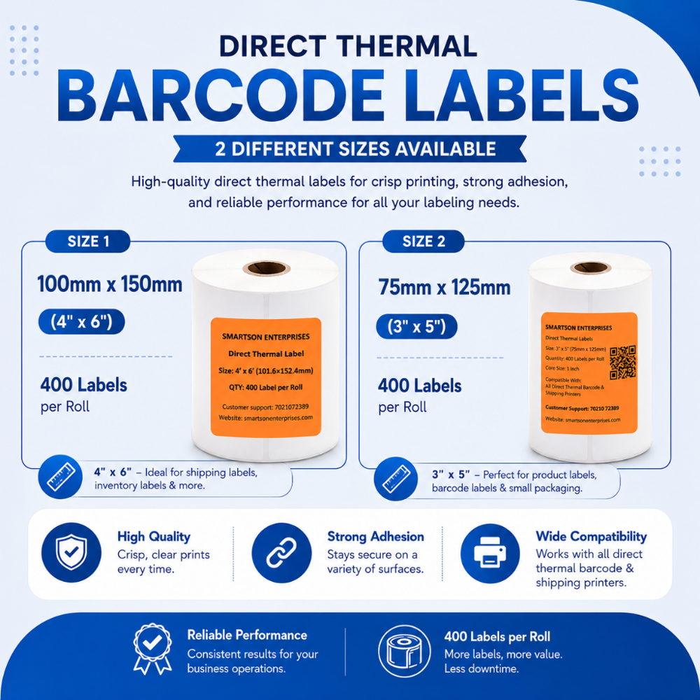Smartson Direct Thermal Barcode Labels - Water Resistant: No