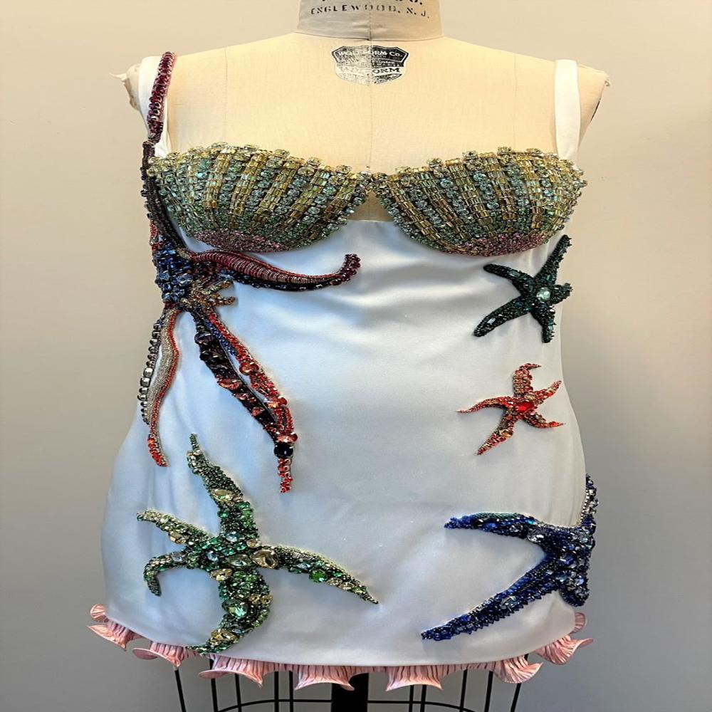 Ocean Pearl Luxury Crystal Handwork Mini Dress
