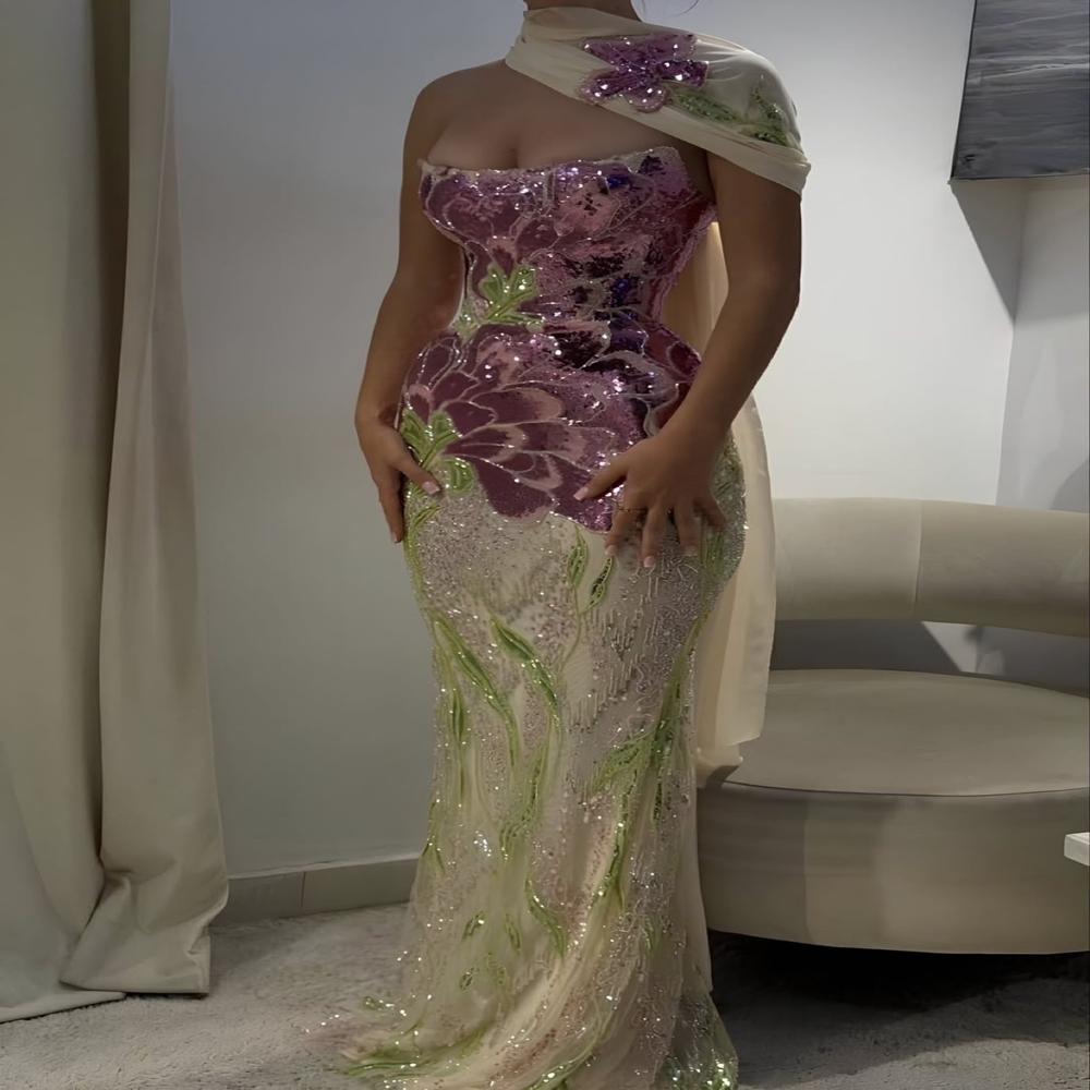 Lavender Bloom Crystal Handwork Designer Evening Gown