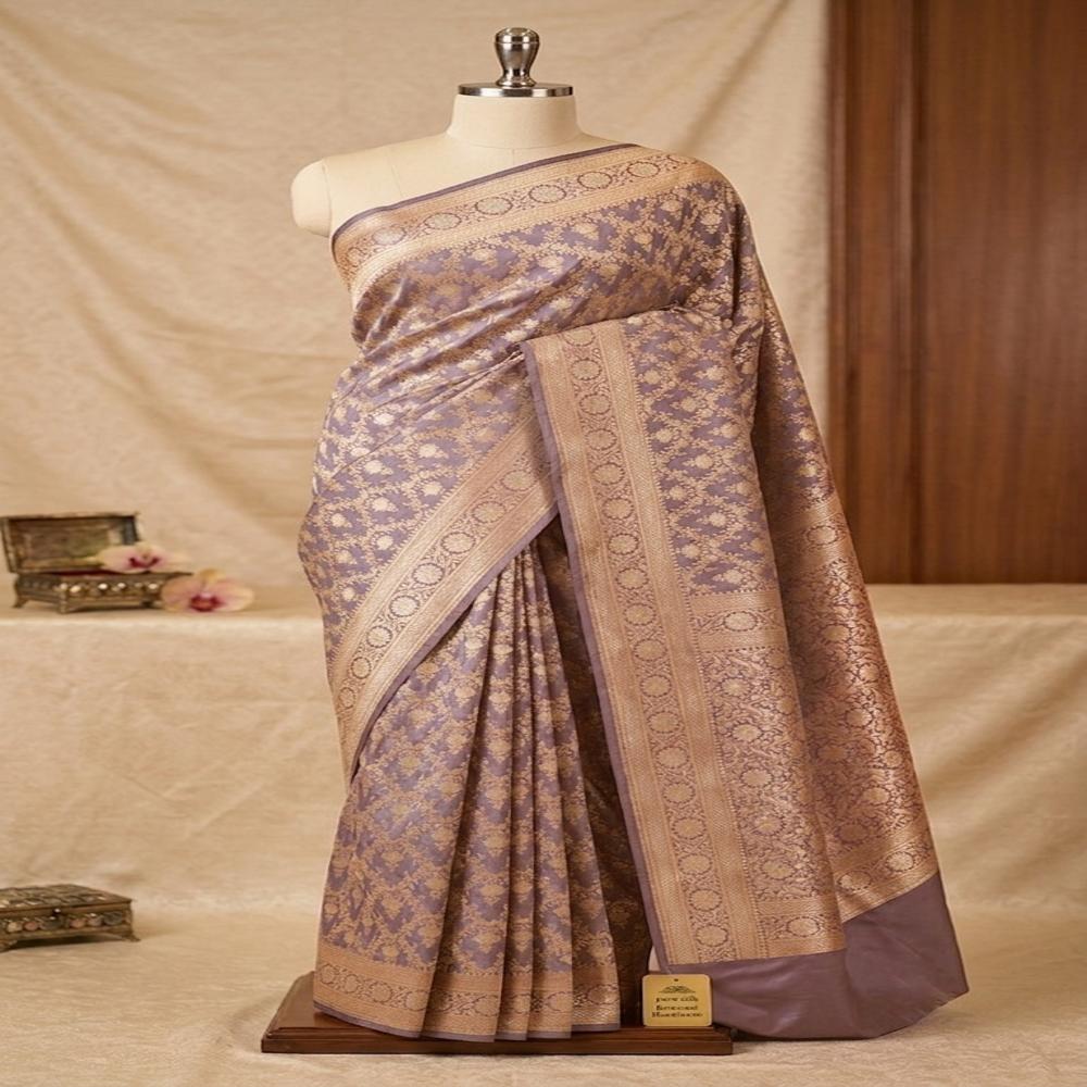 Pure katan silk handloom sona rupa jaal Lavender saree
