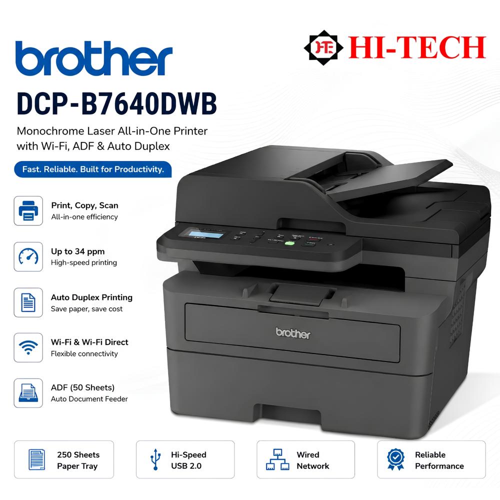 Brother DCP B7640DWB Monochrome Laser All-in-One Printer , Wi-Fi, Auto Duplex Print