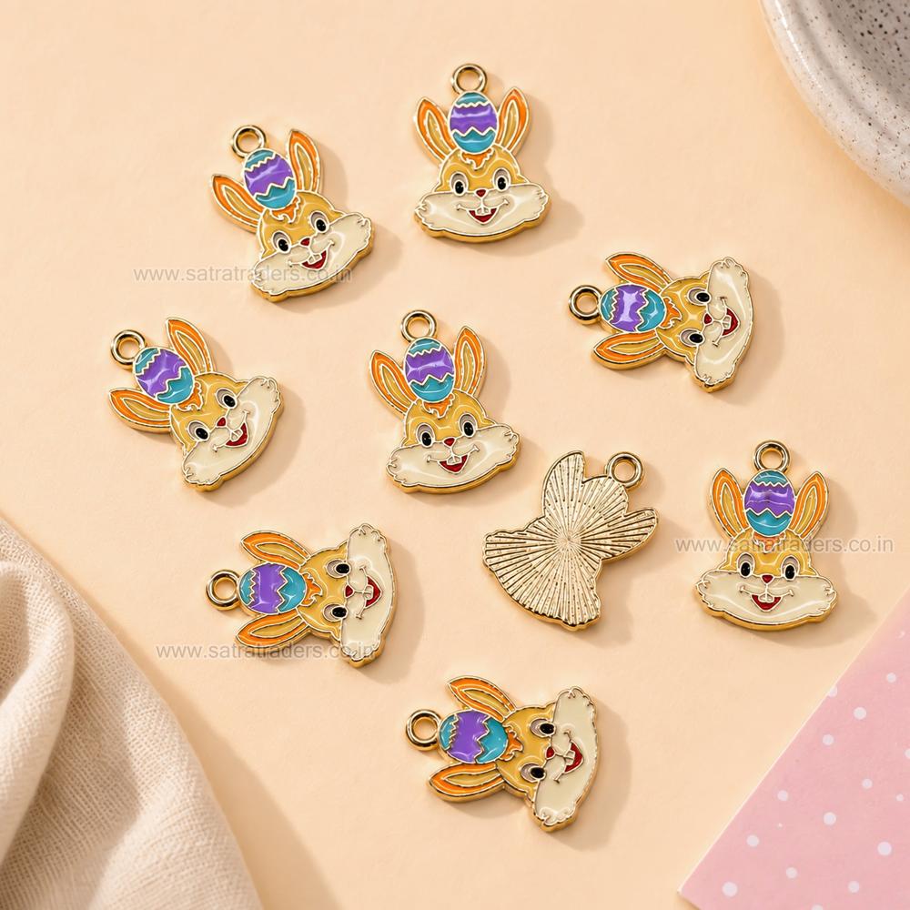 Enamel Easter Bunny Charm With Easter Egg 19mm - Gender: Children