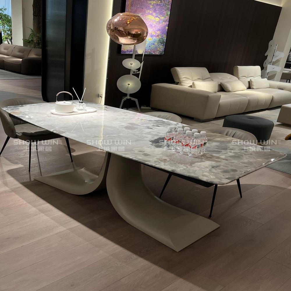 Organic Sculpture Leg Rectangular Sintered Stone Dining Table, Luxury Modern Dining Table - Assembly: No Assembly Required