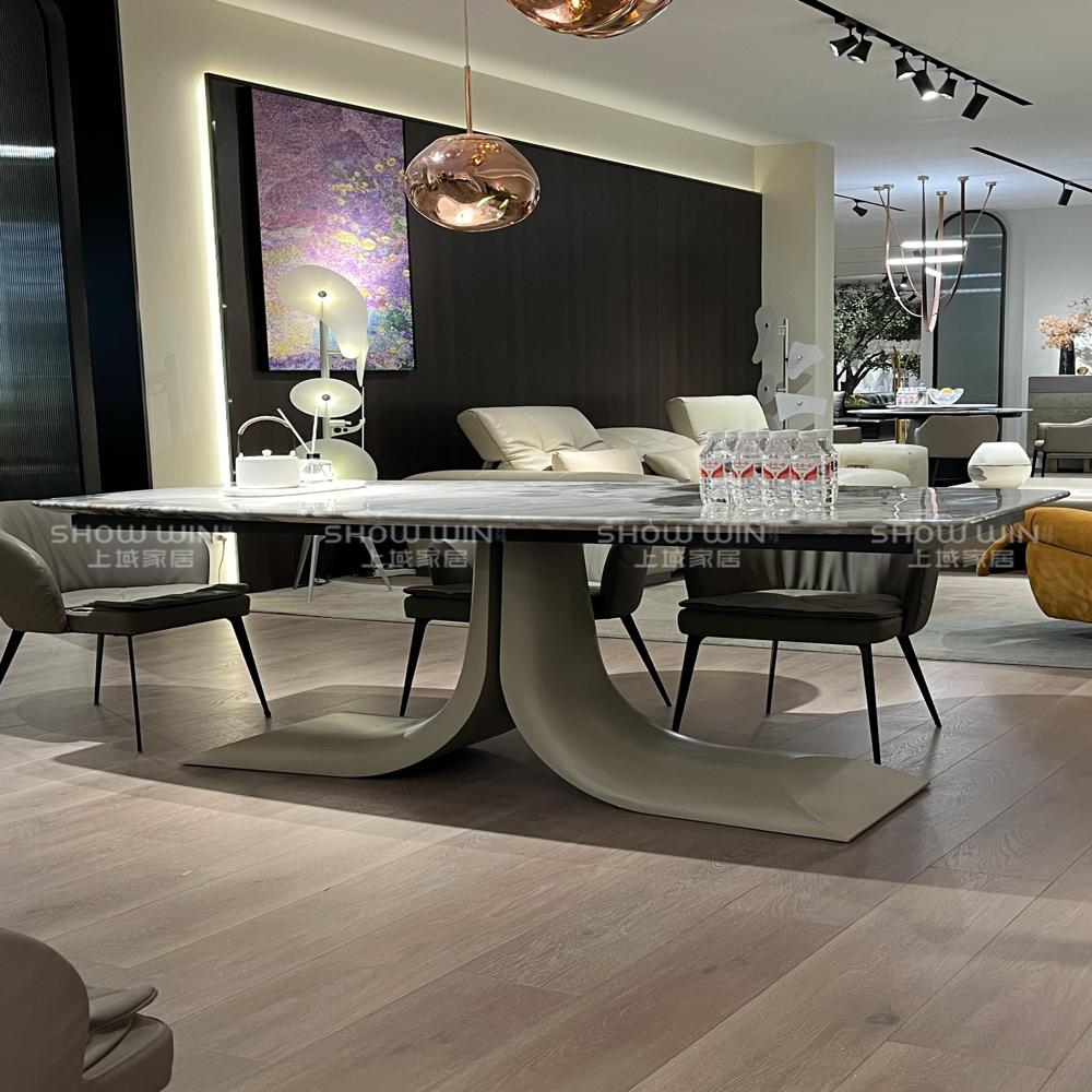 Organic Sculpture Leg Rectangular Sintered Stone Dining Table, Luxury Modern Dining Table