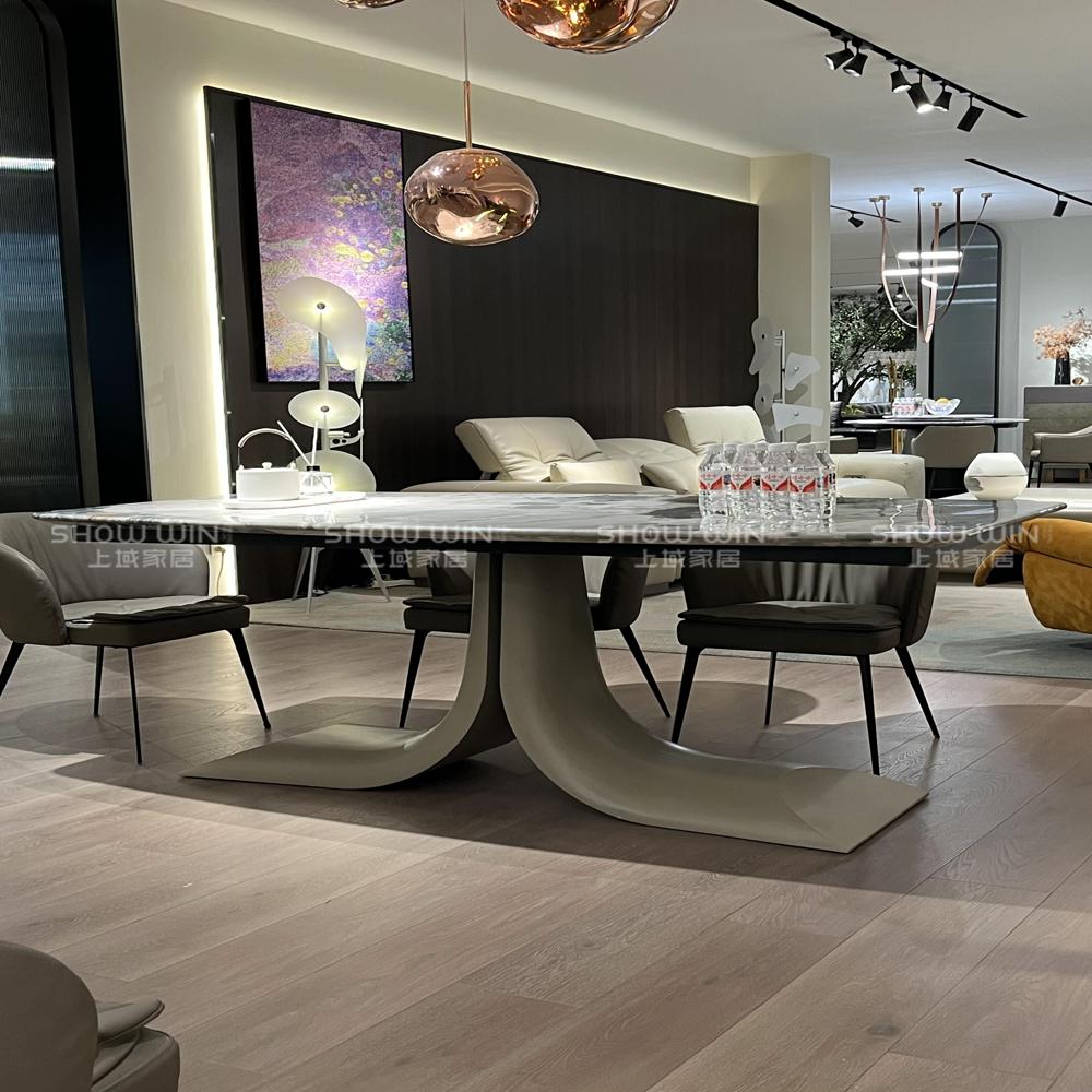 Organic Sculpture Leg Rectangular Sintered Stone Dining Table, Luxury Modern Dining Table