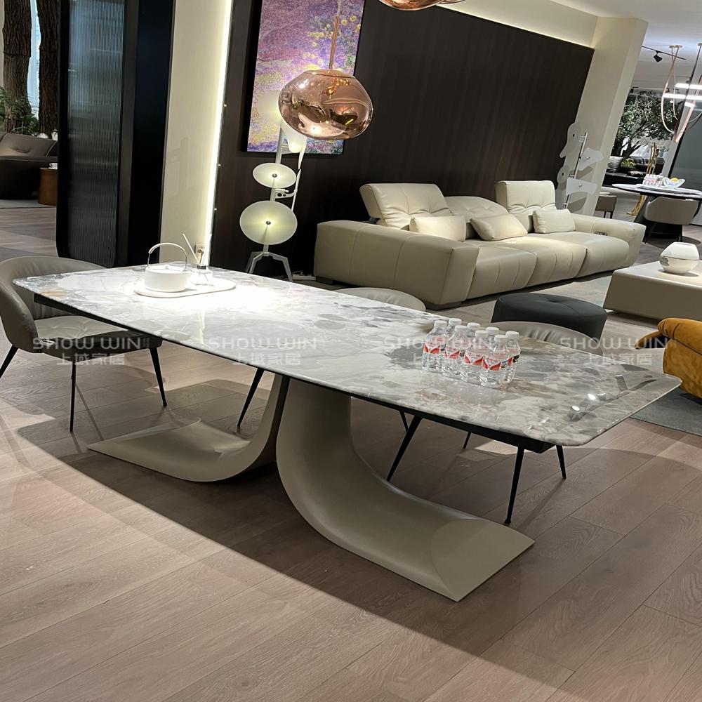 Organic Sculpture Leg Rectangular Sintered Stone Dining Table, Luxury Modern Dining Table