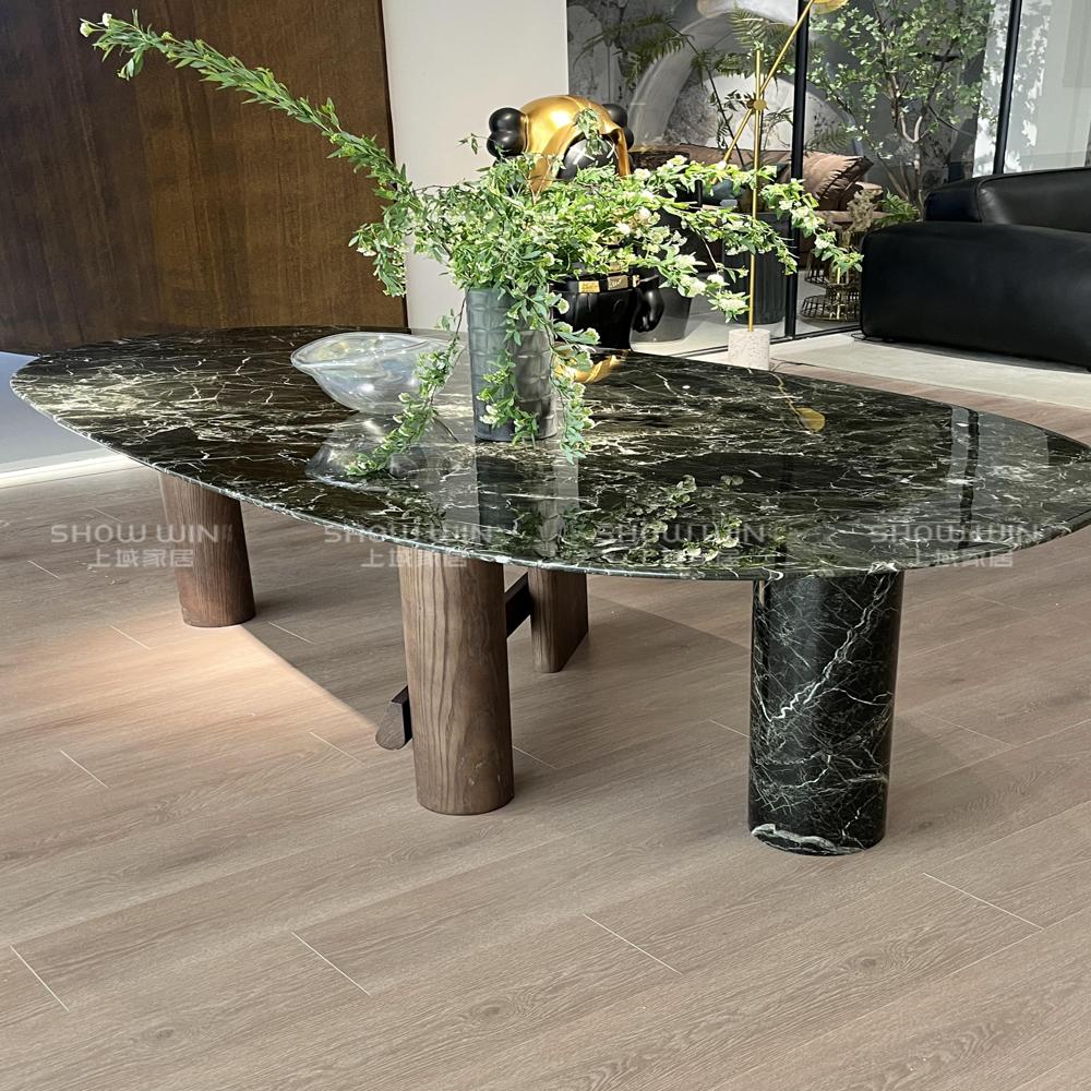 Modern Oval Portoro Green Marble Dining Table - Feature: Durable