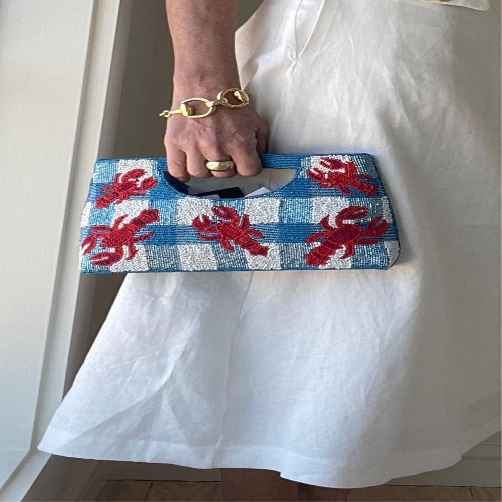 Coastal Lobster Hand Beaded Designer Clutch Handbag