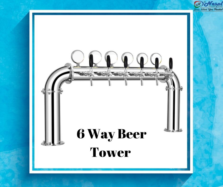 U Shape Beer Tower - 6 Way Taps, Golden Stainless Steel Finish | Premium Bar Drinkware Solution