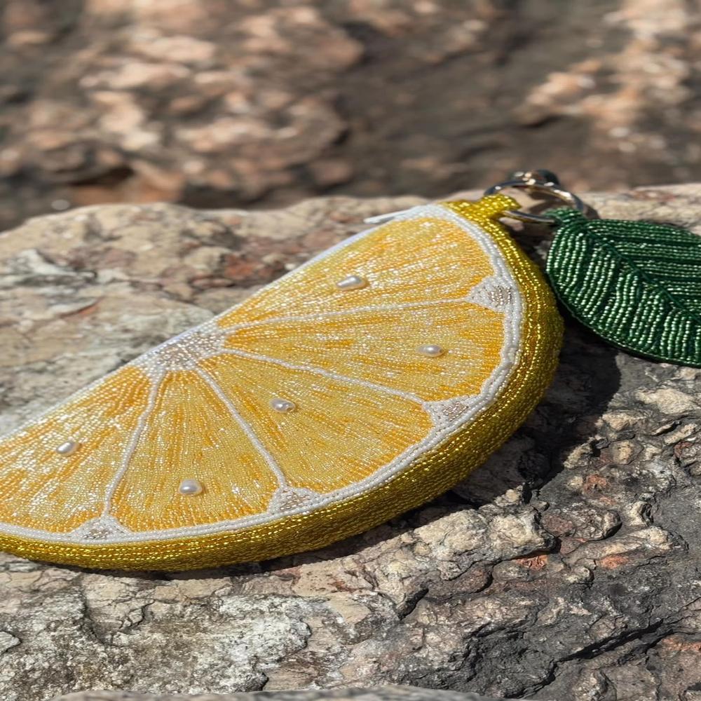 Lemon Slice Hand Beaded Designer Coin Pouch