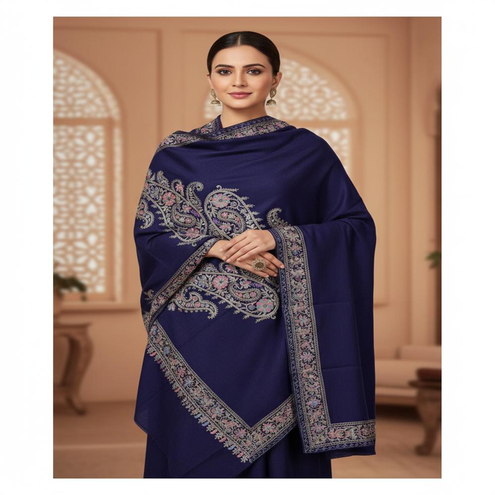 Pure wool 4 side embroidered border and paisley stoles