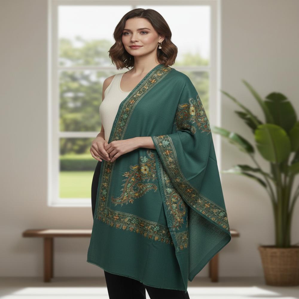 Pure wool 4 side embroidered border and paisley stoles