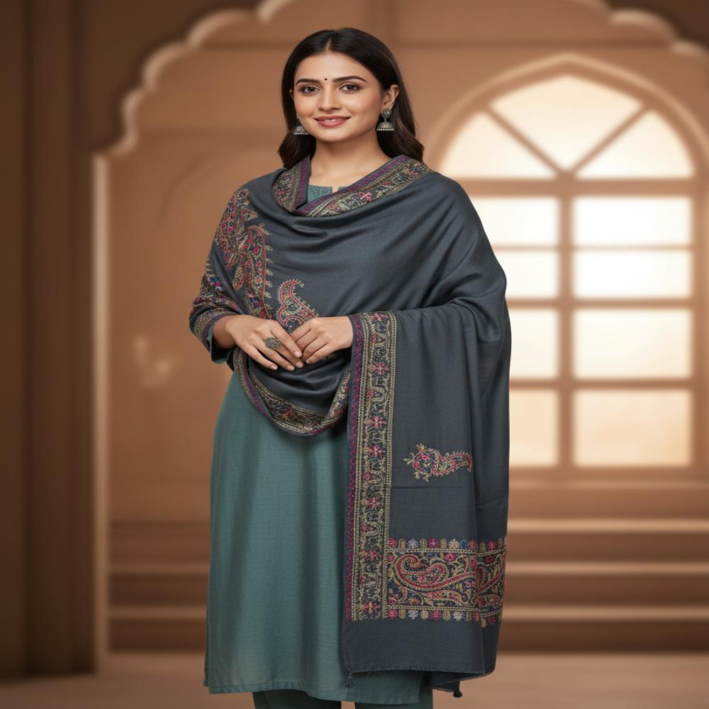 Pure wool 4 side embroidered border and paisley stoles