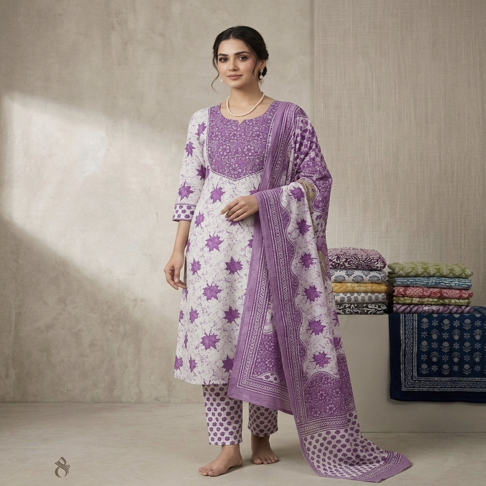 Cotton Kurti Pant Dupatta Set