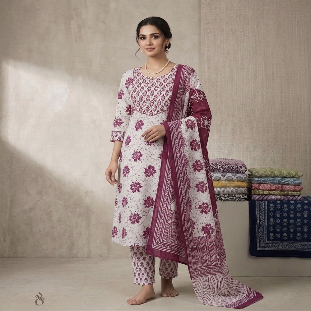 Cotton Kurti Pant Dupatta Set