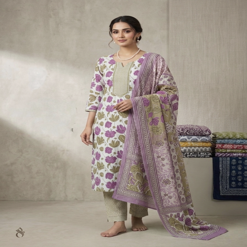 Cotton Kurti Pant Dupatta Set
