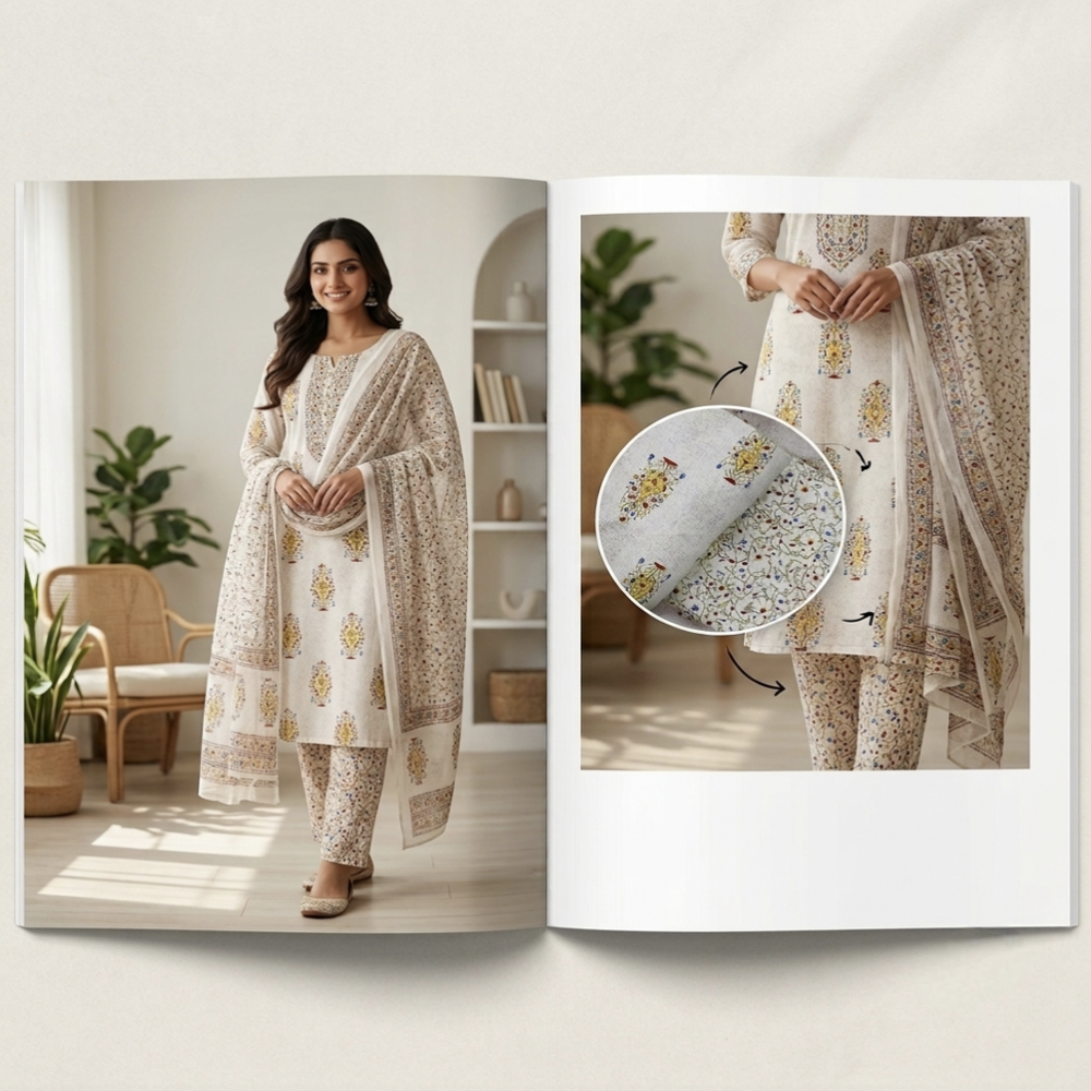 Cotton Kurti Pant Dupatta Set