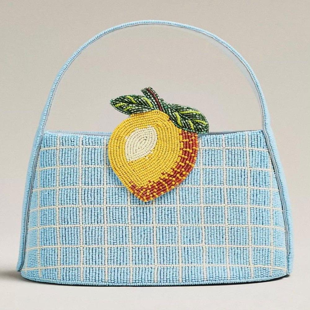 Sky Blue Mango Hand Beaded Designer Tote Handbag