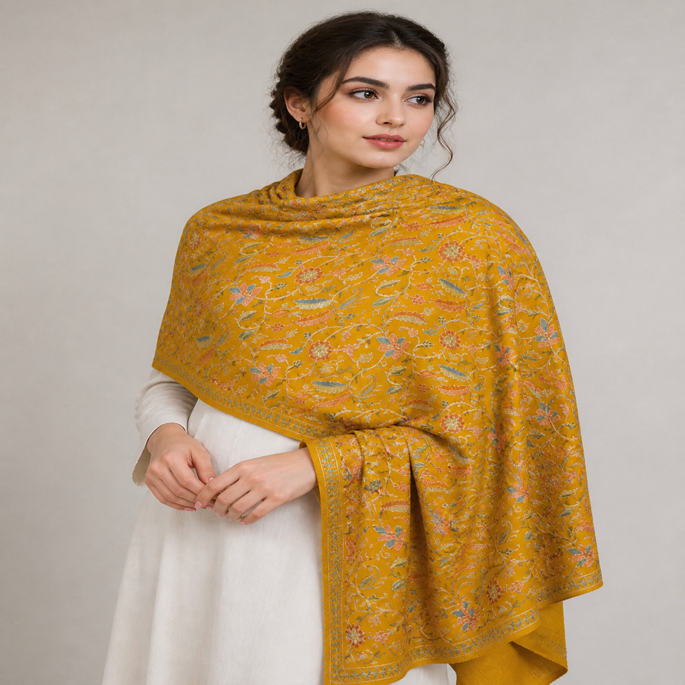 Pure wool intricate embroidered jaal stoles