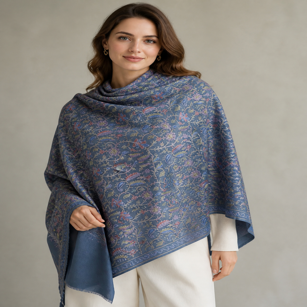 Pure wool intricate embroidered jaal stoles