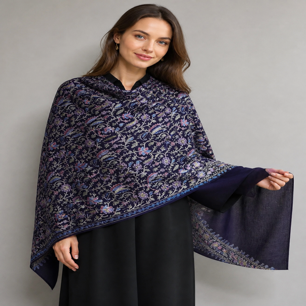 Pure wool intricate embroidered jaal stoles