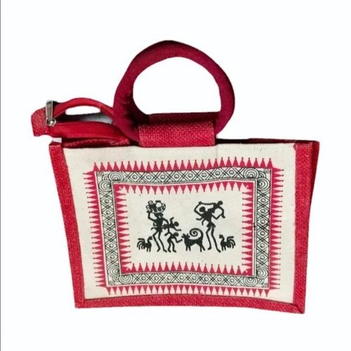 Red Printed Jute Shopping Bag