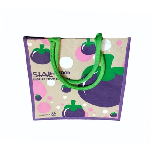 Purple Printed Jute Shopping Bag