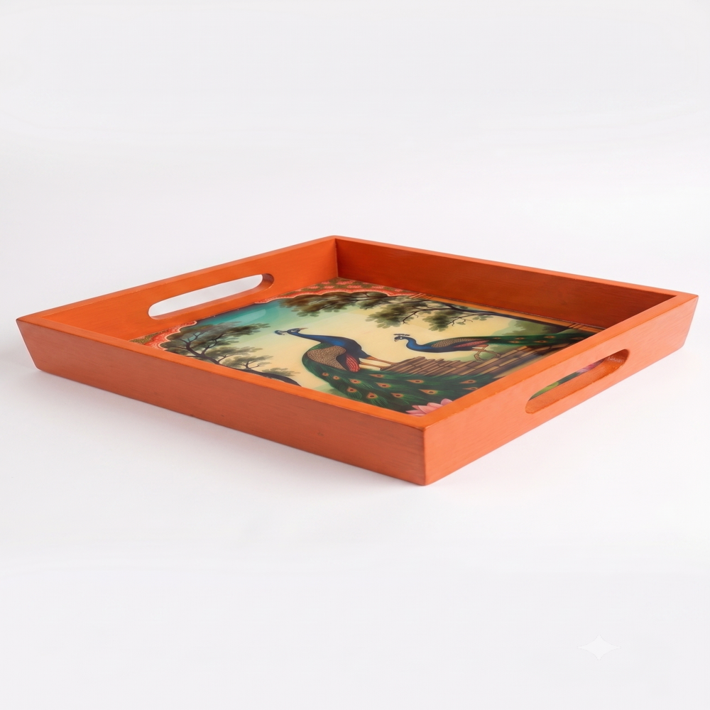 Wooden Serving Tray - Color: Orange