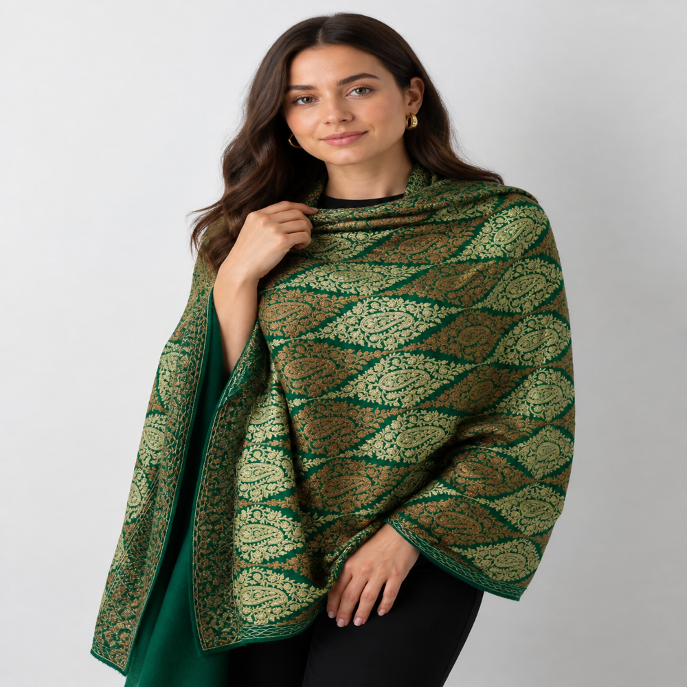 Merino Wool Fine Heavy Embroidered Jamma Stoles - Color: Assorted