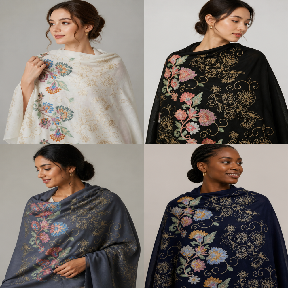 Pure wool zari resham embroidered Palla Stoles