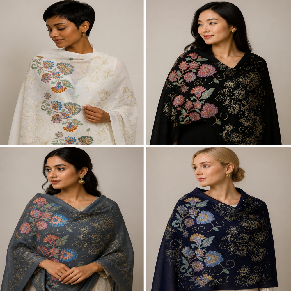 Pure wool zari resham embroidered Palla Stoles