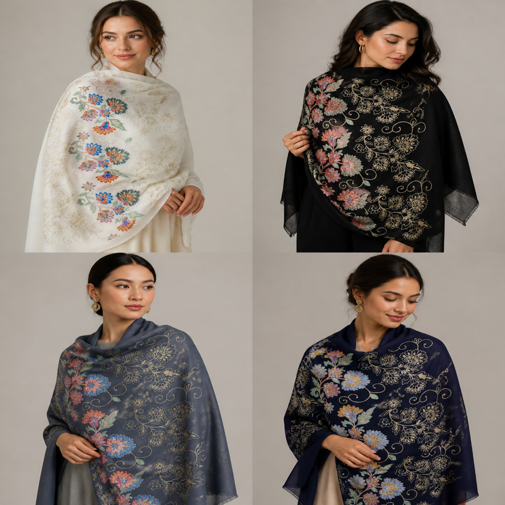 Pure wool zari resham embroidered Palla Stoles