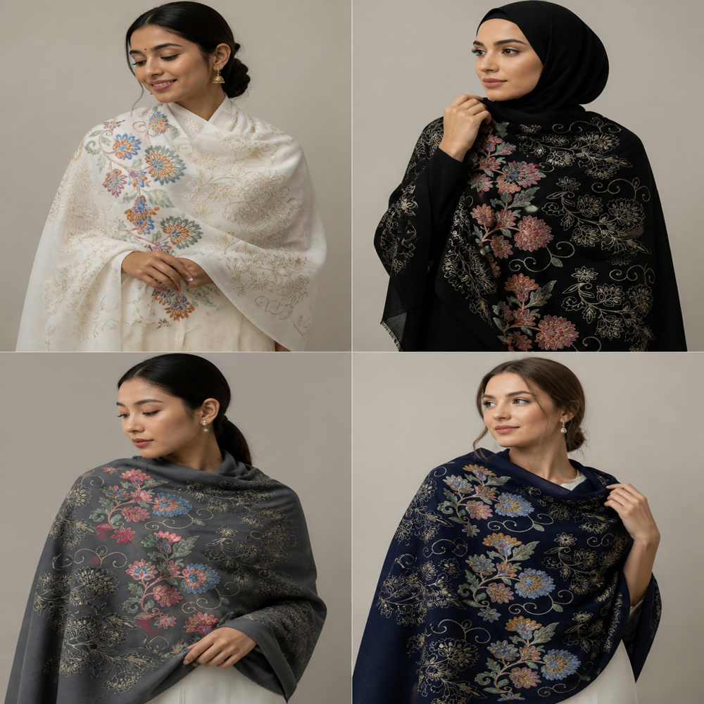 Pure wool zari resham embroidered Palla Stoles