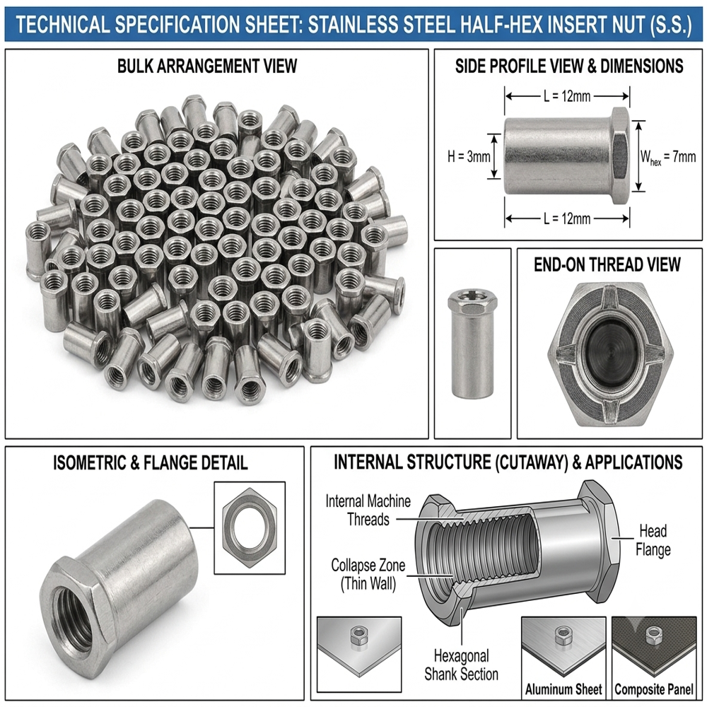 Stainless Steel Half Hex Inert Nut