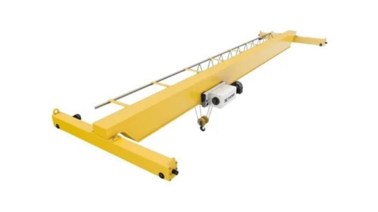Single Girder Material Handling Eot Crane - 80000mm Boom, 0-20ft Lift, Yellow Coated | Box-type Beam, Heavy-duty End Carriage, Underslung Hoist