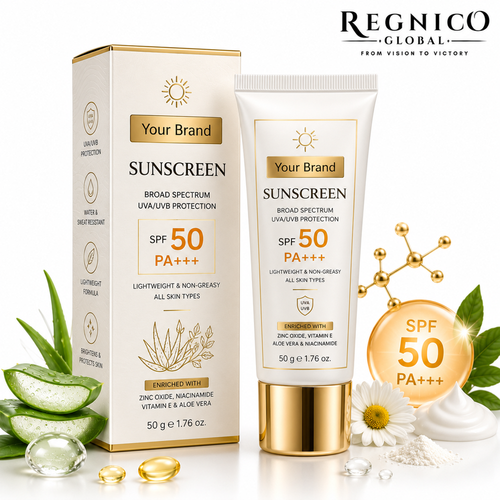 Sunscreen SPF 50 PA+++ Manufacturer | Regnico Global | Third Party & Private Label Manufacturing